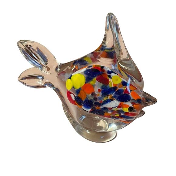 Vtg Art Glass Fish Paperweight Figurine Spotted Multi Color NANCO - 5”t 5.5”w - Picture 1 of 13